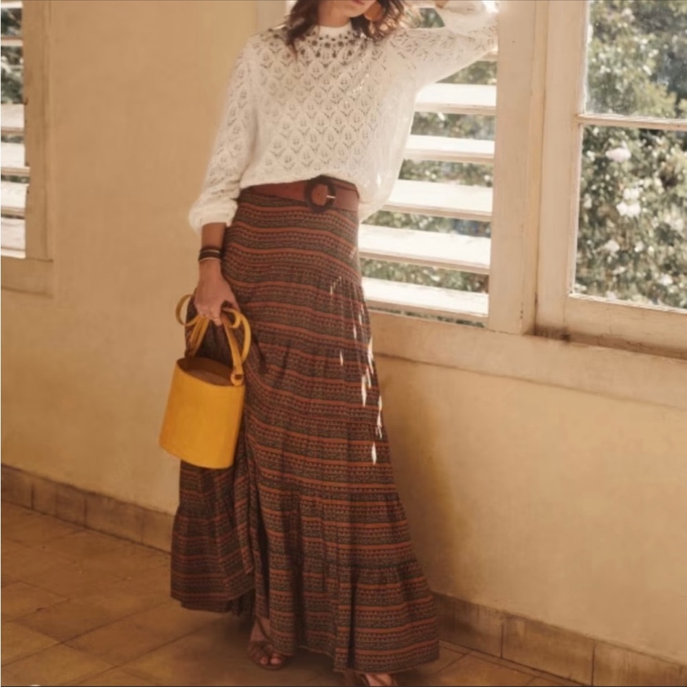 Sezane Dora silk printed skirt size 34- NWT